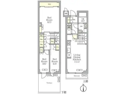 アジールコート都立大学(3LDK/1階)の間取り写真