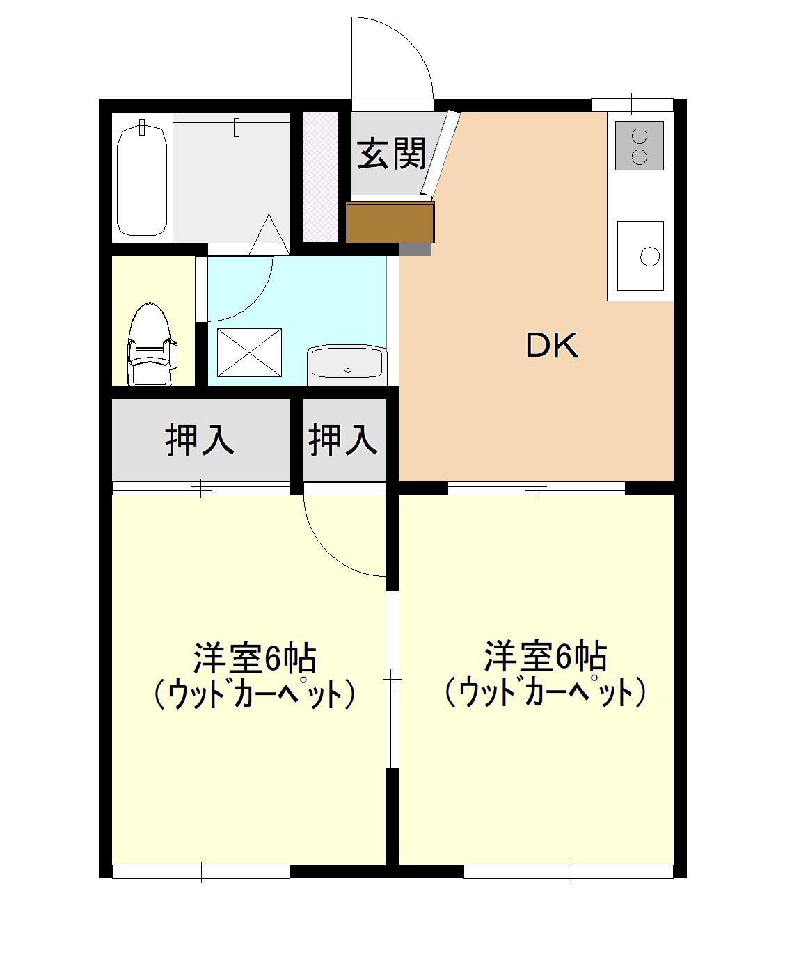 レジデンスリビエラC棟(2DK/2階)の間取り写真