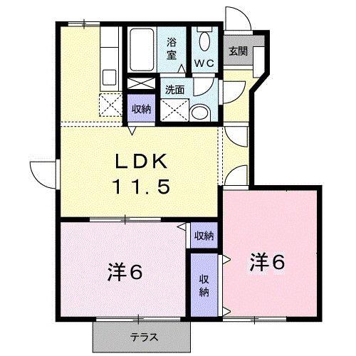 クオーター・レジデンスA(2LDK/1階)の間取り写真