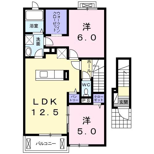 プリムヴェール(2LDK/2階)の間取り写真