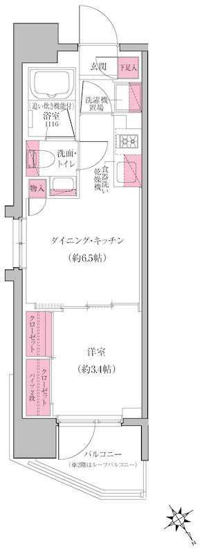 レジディア門前仲町プレイス(1DK/7階)の間取り写真