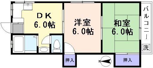ハイツ岡田(2DK/2階)の間取り写真