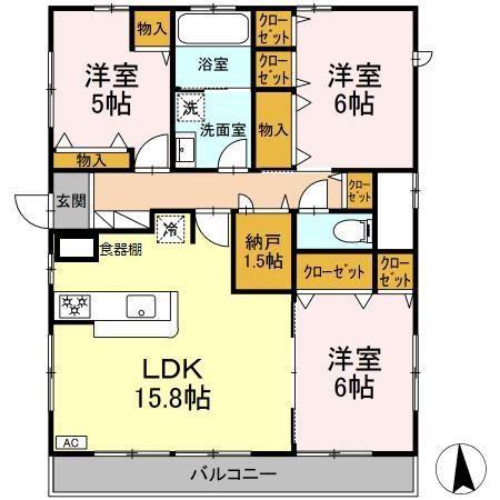 クレストコート自由が丘(3LDK/2階)の間取り写真