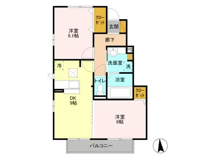 ドゥ リアン ファミリオ(2DK/1階)の間取り写真