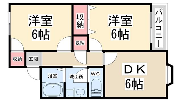 LA VIDA 花屋敷(2DK/2階)の間取り写真