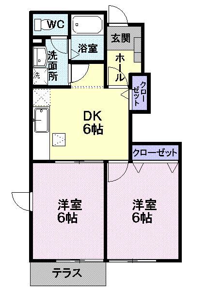 ジェントリー下条A棟(2DK/1階)の間取り写真