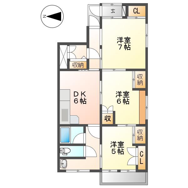 鈴富ビル(3DK/1階)の間取り写真