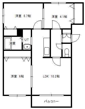 カネイハウスII(3LDK/3階)の間取り写真