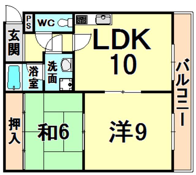アイビースクエアー南塚口(2LDK/2階)の間取り写真