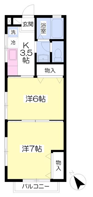 リバティーヒルズ泉(2K/2階)の間取り写真