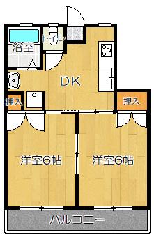 CALME光の森(2DK/3階)の間取り写真