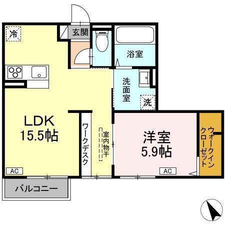 アルファコート(1LDK/2階)の間取り写真