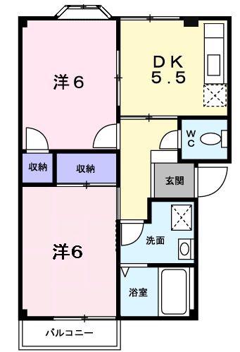 リバーサイド杜A(2DK/1階)の間取り写真