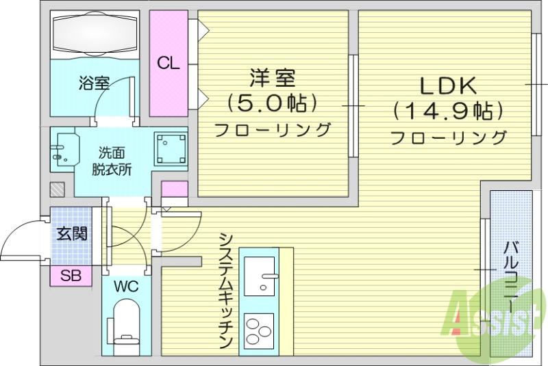 LUANA AIR RESIDENCE五橋(1LDK/3階)の間取り写真