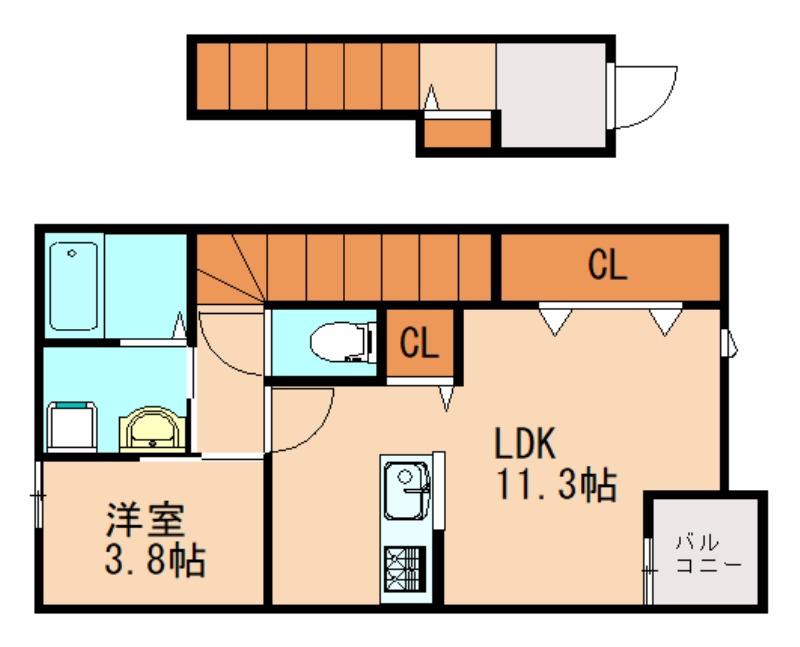 イーヴス上三緒 A棟(1LDK/2階)の間取り写真