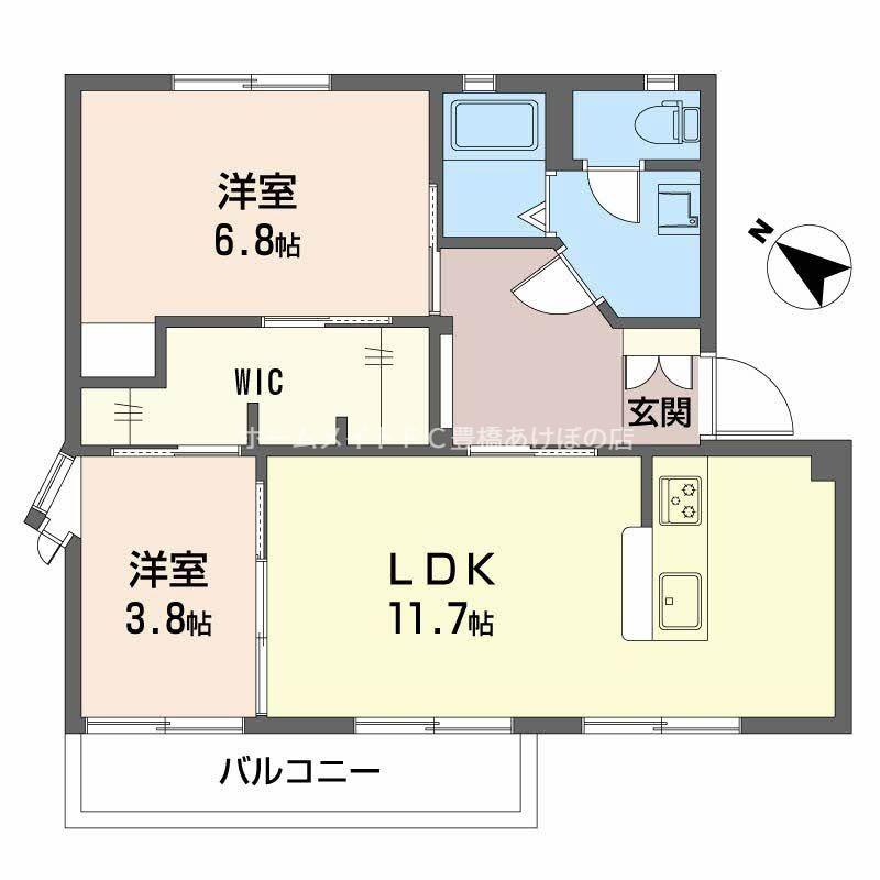 フレグランス牛川 B(2LDK/1階)の間取り写真