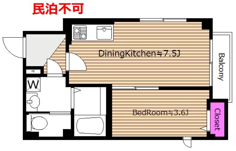 2面採光 最上階 二人入居 ポルト ボヌール V(1DK/3階)の間取り写真