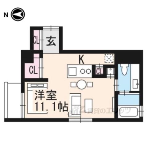 COTO GLANCE 御所北(ワンルーム/3階)の間取り写真