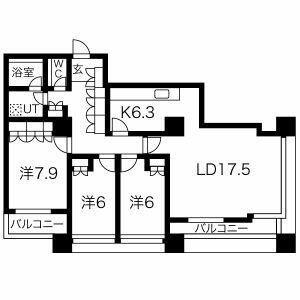 グランパークハイツ(2LDK/17階)の間取り写真
