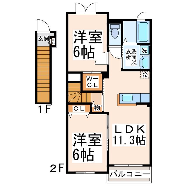 リンドウ(2LDK/2階)の間取り写真