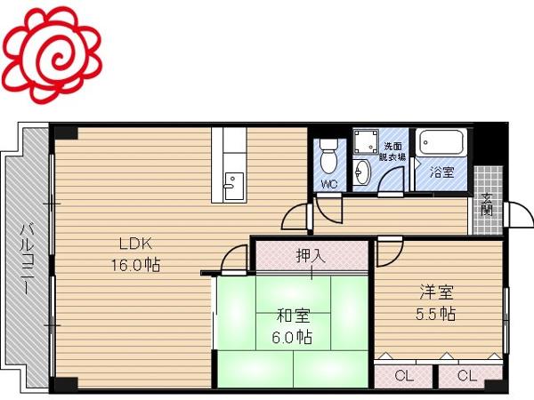 グランドールK(2LDK/4階)の間取り写真