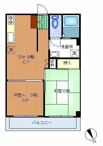 東村山ホワイトビル(2DK/2階)の間取り写真