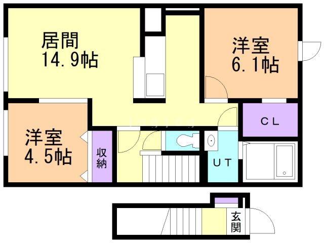 ニューハッピネス(2LDK/2階)の間取り写真