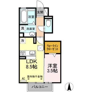 E・LAVIE 木曽川(1LDK/1階)の間取り写真