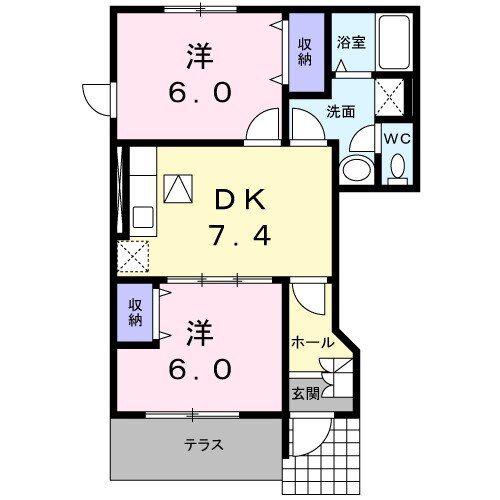 アビターレ.古川(2DK/1階)の間取り写真