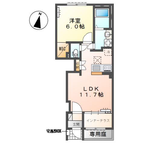 沼津市大岡字狭間アパート(1LDK/1階)の間取り写真