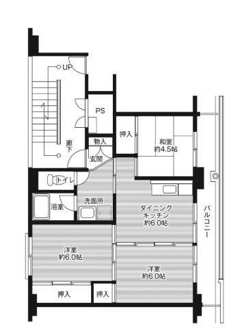 ビレッジハウス羽後2号棟(2LDK/5階)の間取り写真