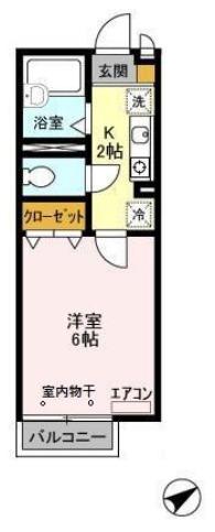 ヴィラロッソ(1K/2階)の間取り写真