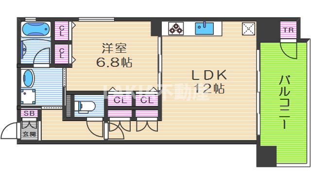 ディアステージ夕陽丘ソシエール(1LDK/8階)の間取り写真