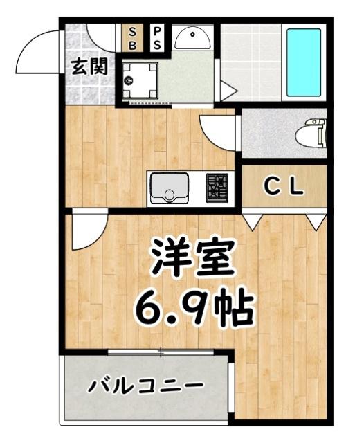 ALEGRIA姫島II(1K/1階)の間取り写真