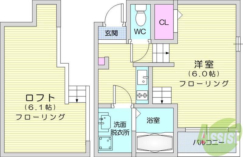 JACK河原町(1K/1階)の間取り写真