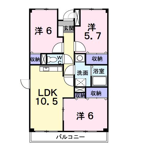 エクセルB&F(3LDK/2階)の間取り写真