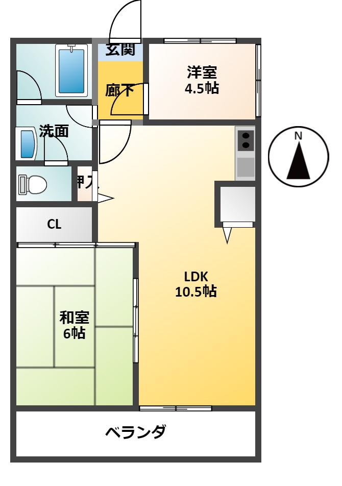 コーポ山口II(2LDK/4階)の間取り写真