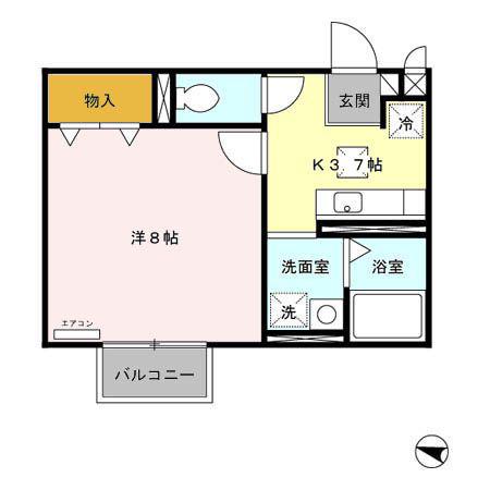 パセオプラシード角田 B棟(1K/1階)の間取り写真