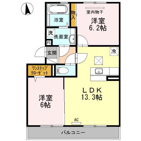 フェリーク長岡京(2LDK/1階)の間取り写真