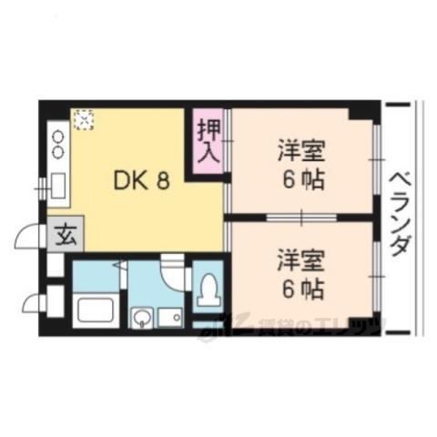 ヴィヴァーチェ千本(2DK/2階)の間取り写真