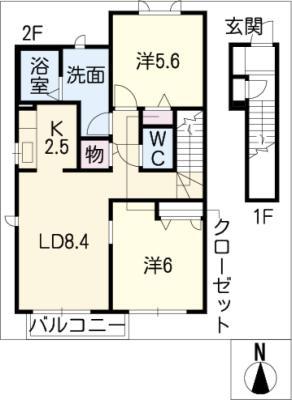 メープル・リーフ和 B棟(2LDK/2階)の間取り写真