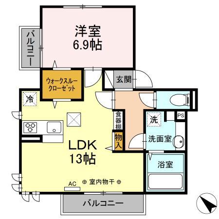 ラピス上星川(1LDK/1階)の間取り写真