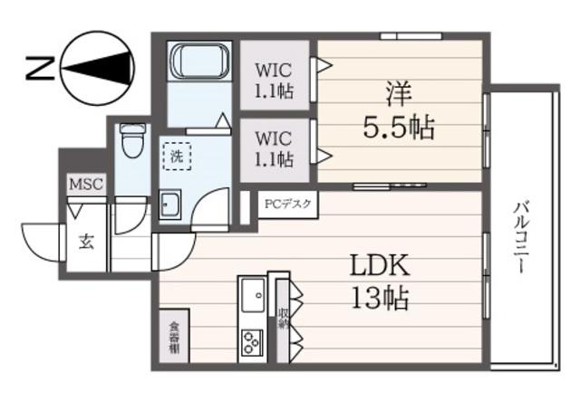 ヘーベルタウンサウスショア(1LDK/2階)の間取り写真