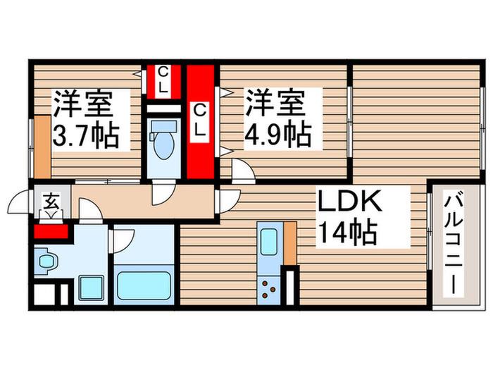 ベルフルール(2LDK/2階)の間取り写真