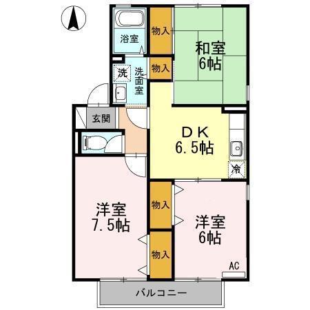 セジュール岡本 A・B・C棟(3DK/1階)の間取り写真