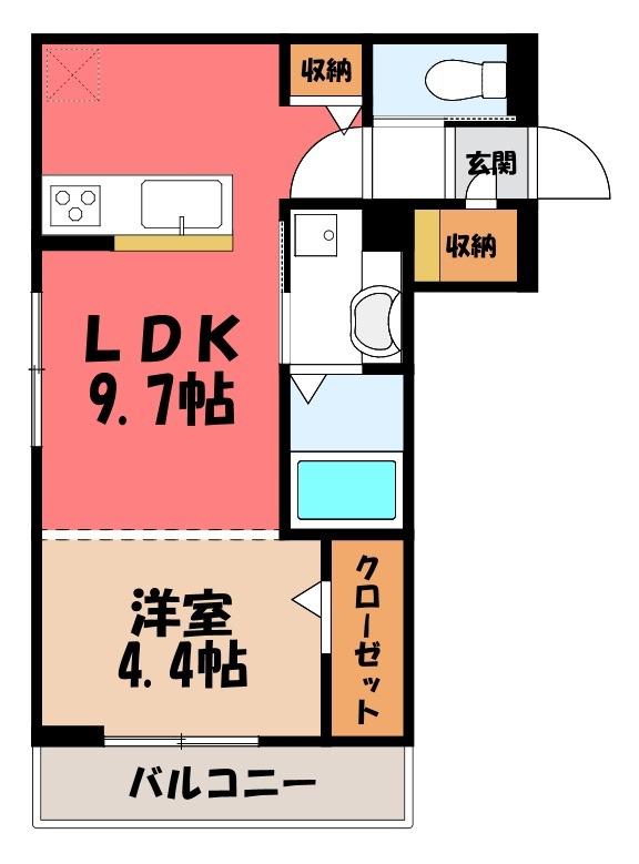 LA CHANCE和田町(1LDK/2階)の間取り写真