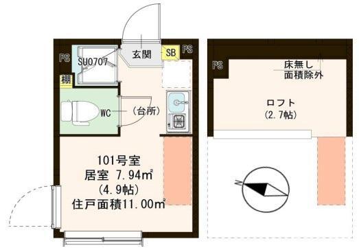マグノリアテラス東小岩(ワンルーム/1階)の間取り写真