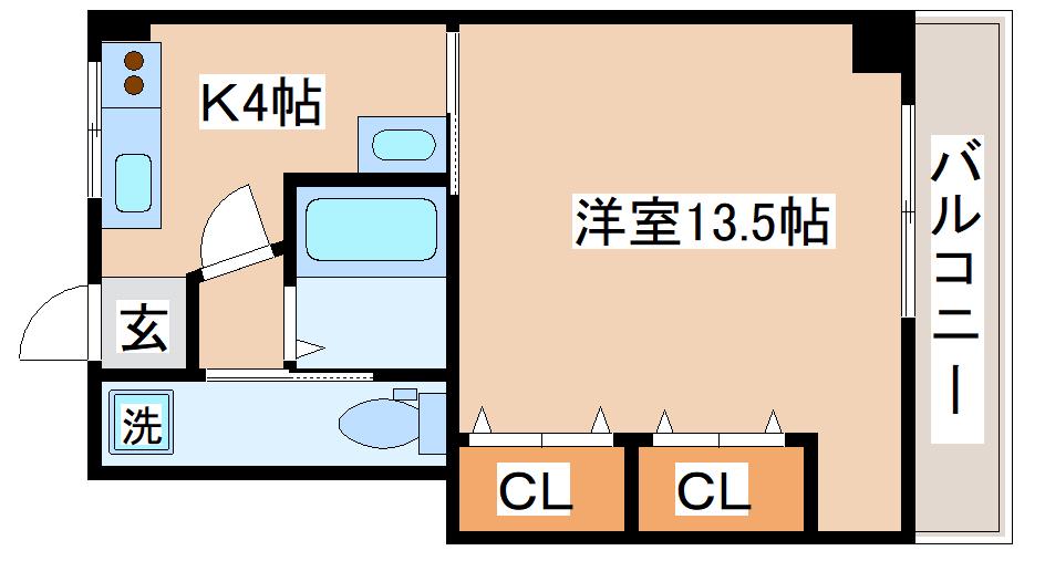 白川台ハイツ(1DK/4階)の間取り写真