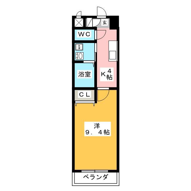 レインボーハイム(1K/2階)の間取り写真