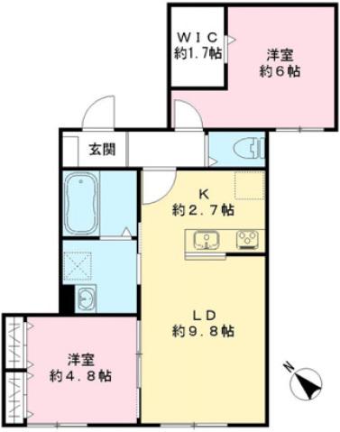 ラパン・ドゥ(2LDK/2階)の間取り写真